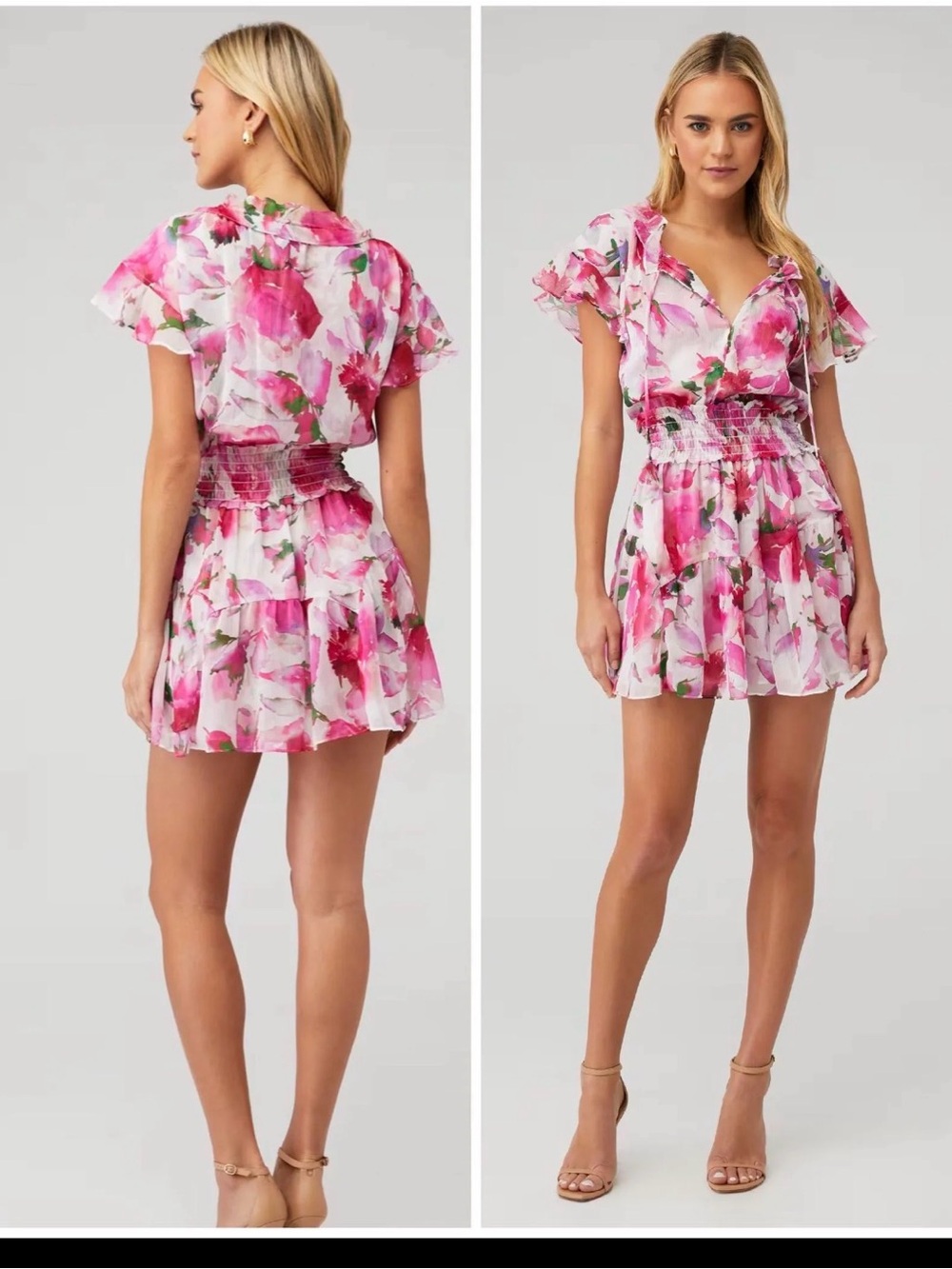 Misa Los Angeles Pink Floral Ruffle Mini Dress
